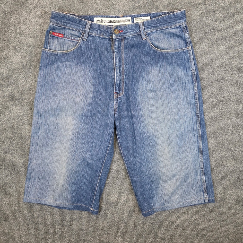 Ecko Unltd Denim Foundry Fit Carpenter Shorts Mens 36 Blue Y2K Baggy Hip Hop Y2K